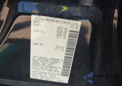 2016 Nissan Altima 2.5/2.5 S/2.5 Sl/2.5 Sr/2.5 Sv из США, поврежденный, VIN 1N4AL3APXGN326576